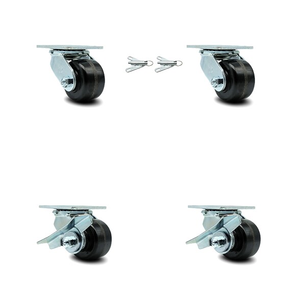 3.25 Inch Phenolic Caster Set with Ball Bearings 2 Swivel Lock 2 Brake SCC